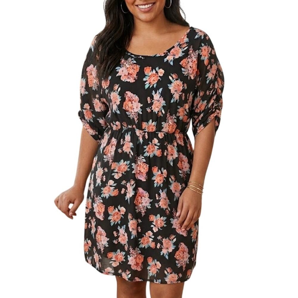 Black Peach Floral Mini Dress Boho Coquette Garden Party Medium Charlotte Russe